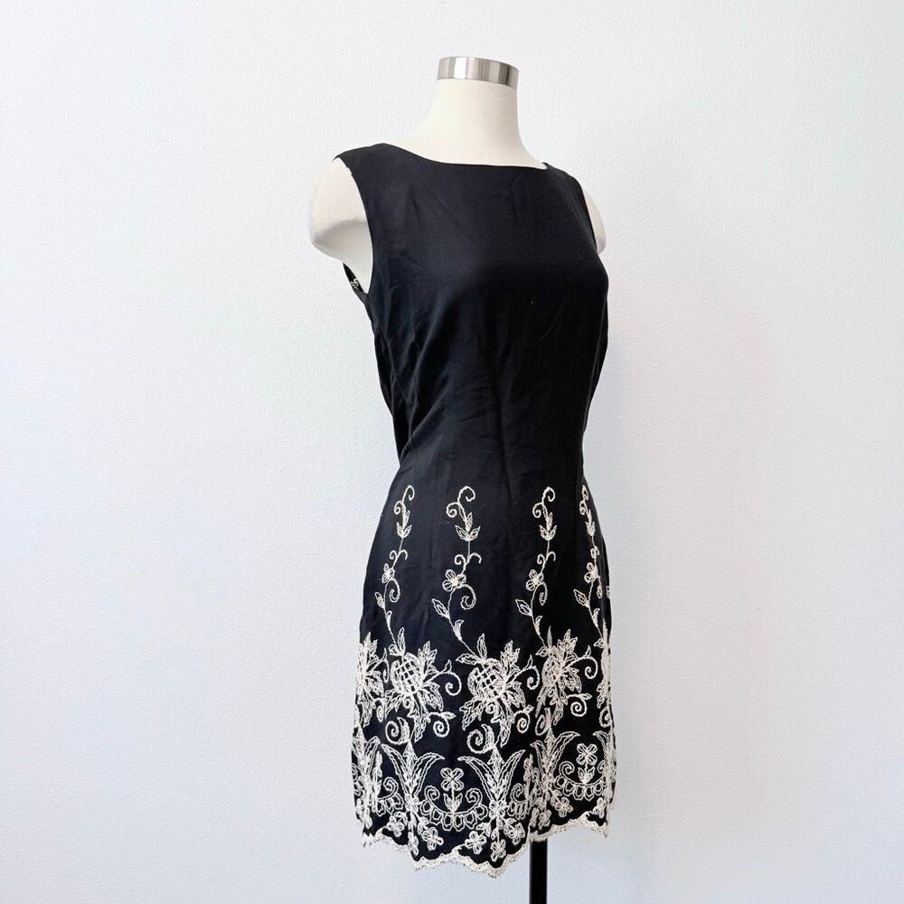 Jonathan Martin Black Mini Dress Black Shift Embroidered Medium Vintage VTG